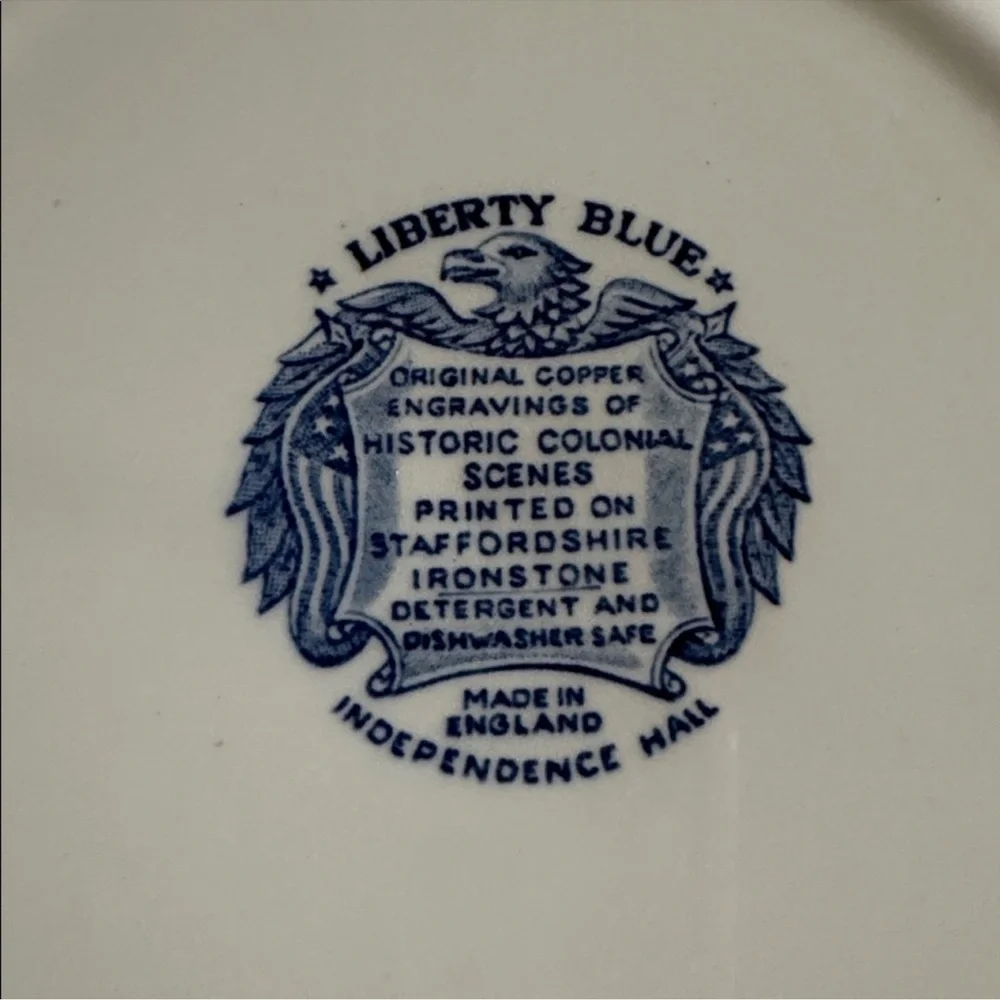 4 Liberty Blue Staffordshire Dinner Plates Set Independence Hall